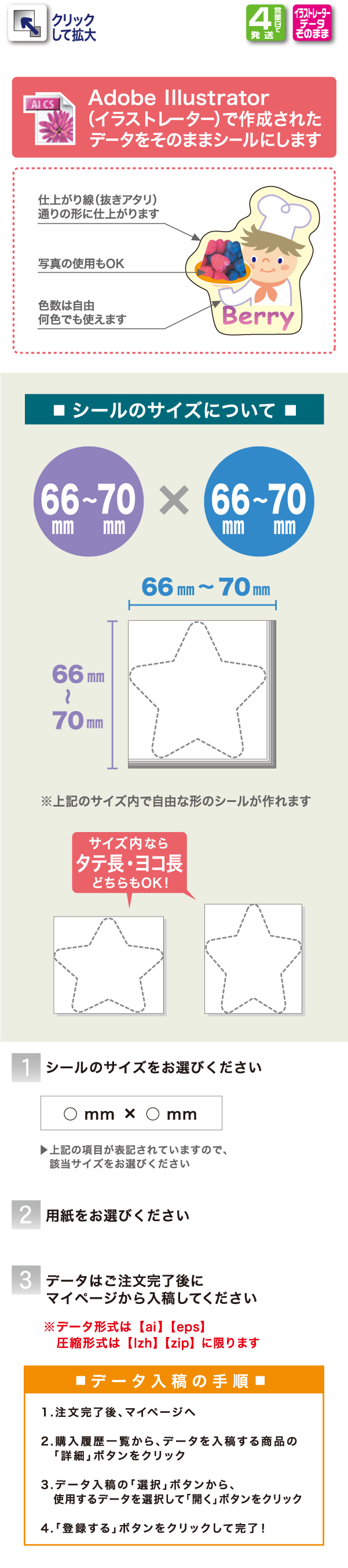 データ入稿シール【小ロット印刷】70mm×70mm以内